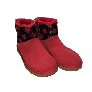 NEW UGG Woman Red and Black Pattern Sequin Boots Size 12